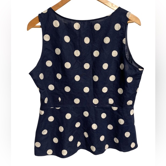 J. Crew Navy Blue White Polka Dot Linen Cotton Peplum Top Size 12 - Picture 4 of 10